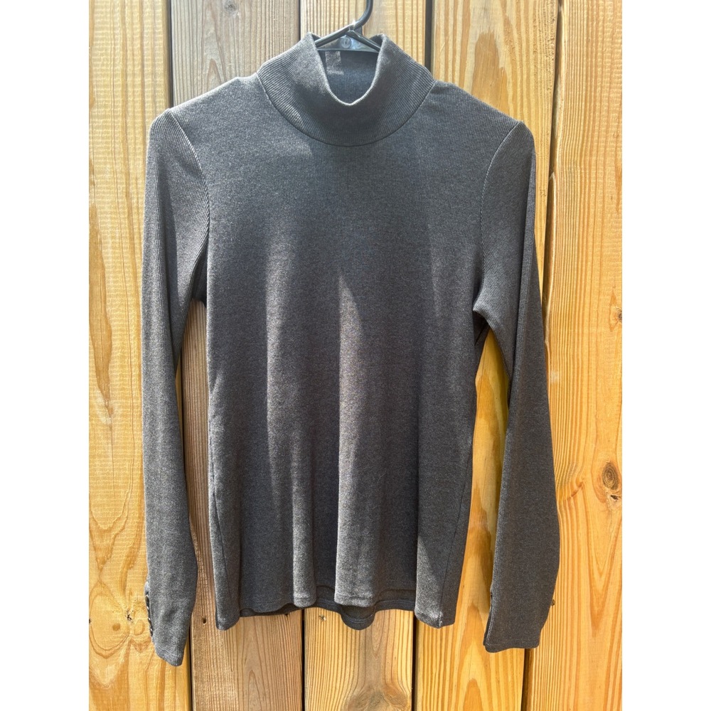 Sezane Felix Turtleneck Top Gris Anthracite Ribbed Organic Cotton L S242PUL025G - Picture 3 of 10